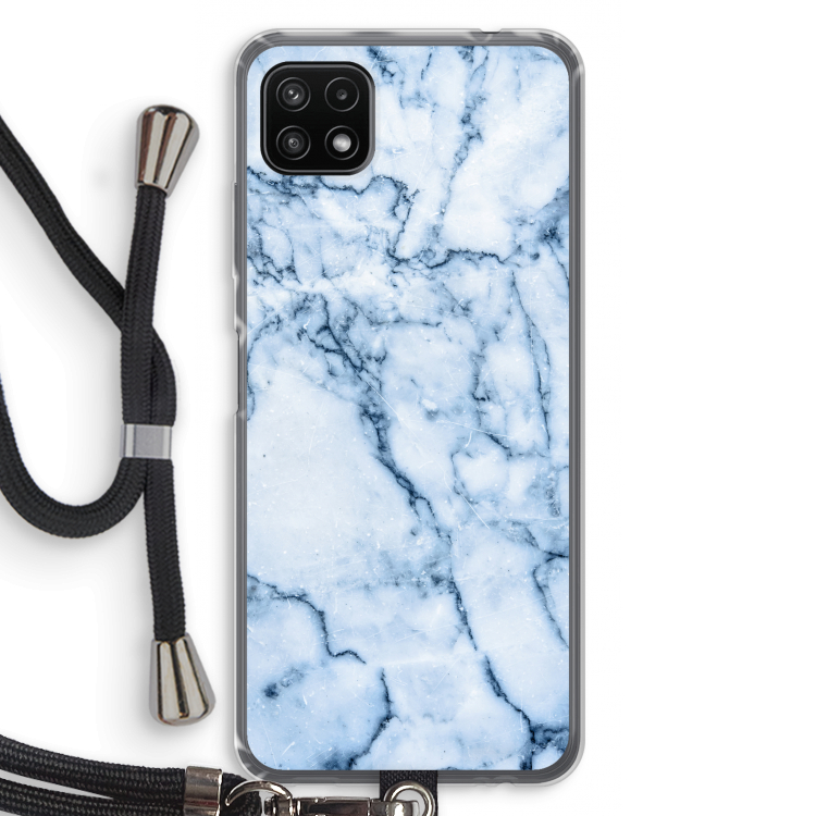 Blauw marmer: Samsung Galaxy A22 5G Transparant Hoesje met koord