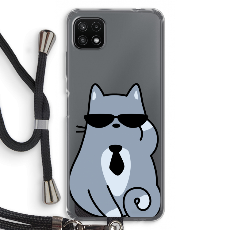Cool cat: Samsung Galaxy A22 5G Transparant Hoesje met koord