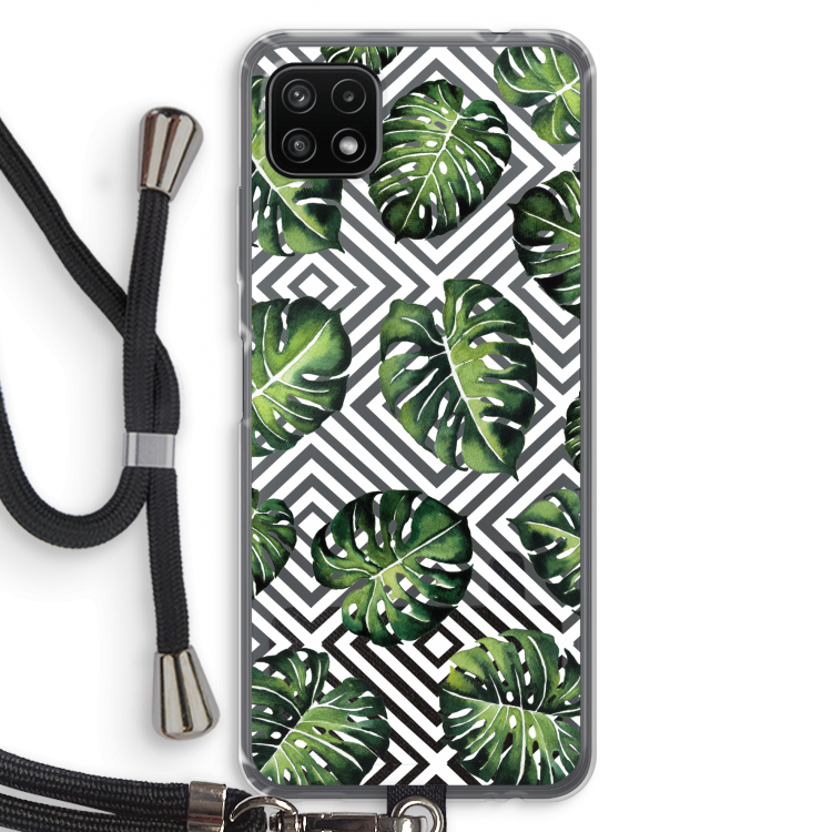 Geometrische jungle: Samsung Galaxy A22 5G Transparant Hoesje met koord