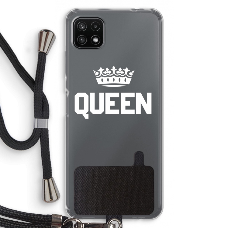 Queen zwart: Samsung Galaxy A22 5G Transparant Hoesje met koord