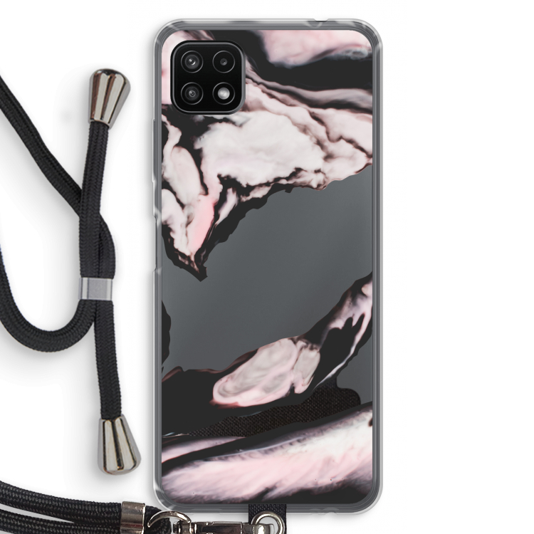 Roze stroom: Samsung Galaxy A22 5G Transparant Hoesje met koord