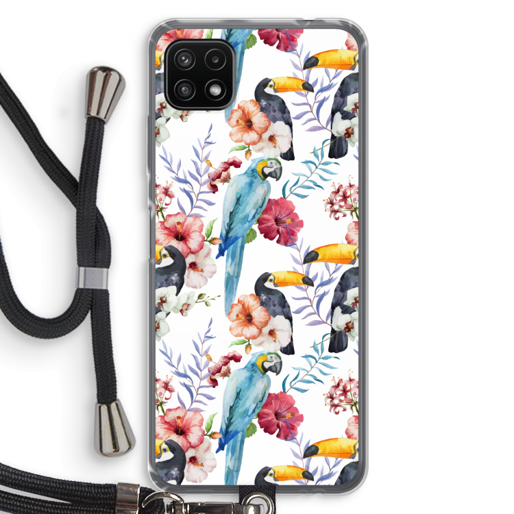 Bloemen tukan: Samsung Galaxy A22 5G Transparant Hoesje met koord