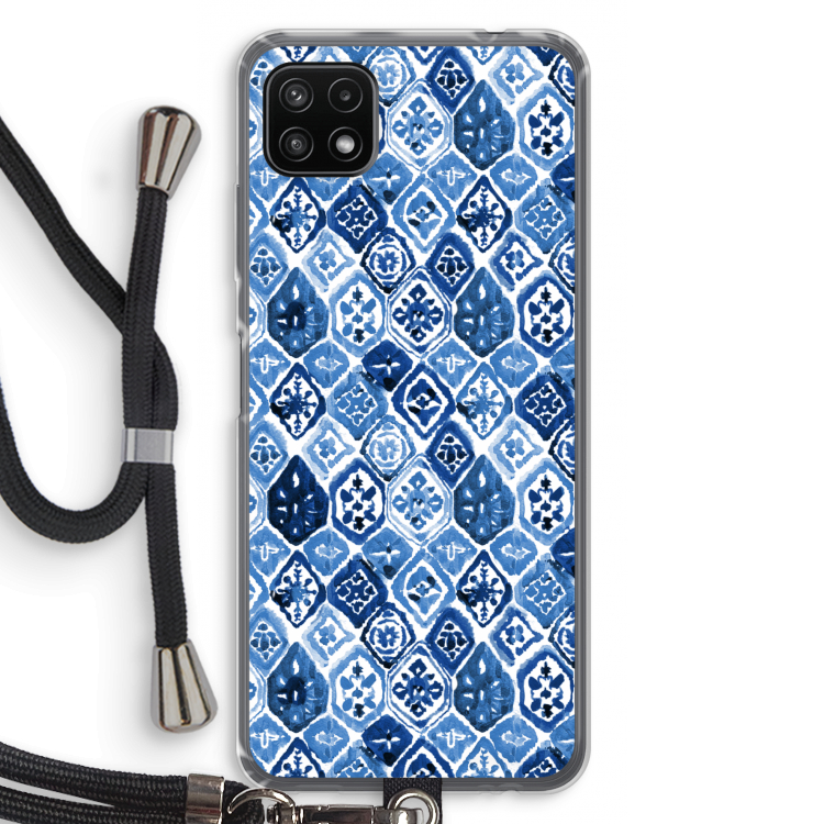 Blauw motief: Samsung Galaxy A22 5G Transparant Hoesje met koord