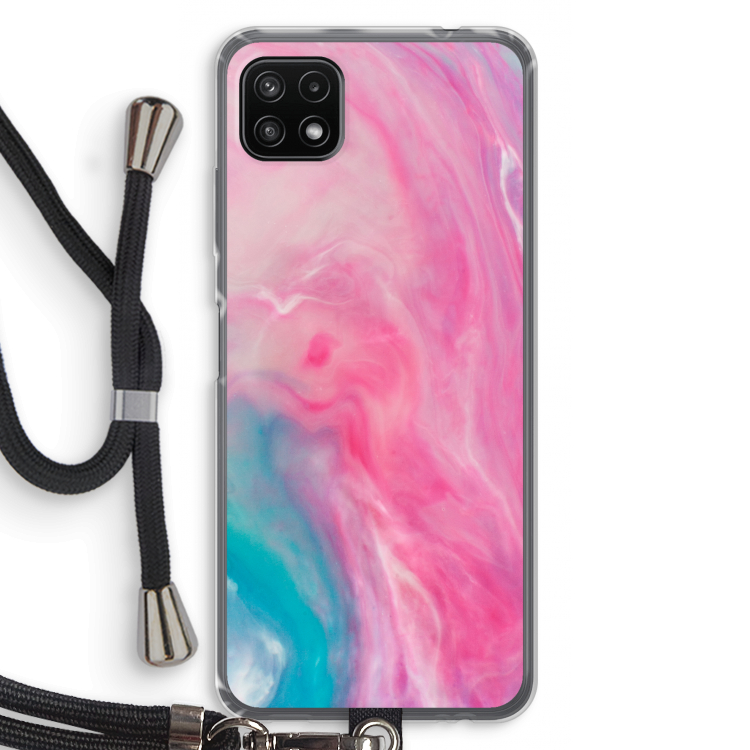 Roze explosie: Samsung Galaxy A22 5G Transparant Hoesje met koord