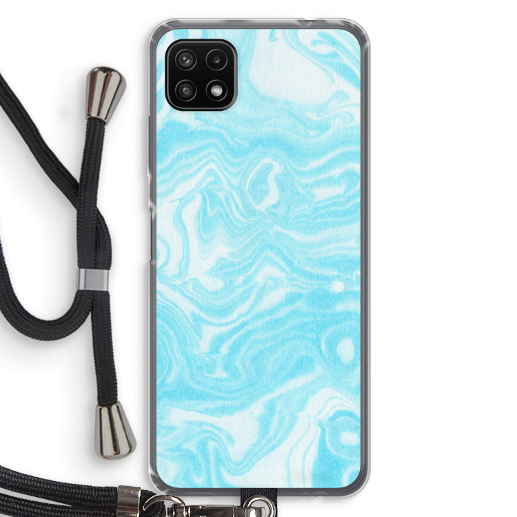 Waterverf blauw: Samsung Galaxy A22 5G Transparant Hoesje met koord