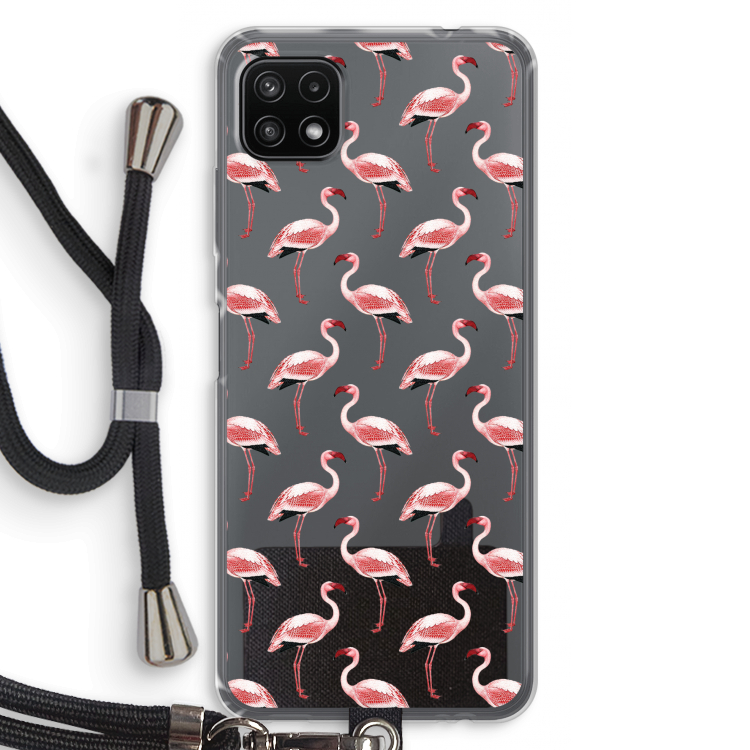 Flamingoprint groen: Samsung Galaxy A22 5G Transparant Hoesje met koord