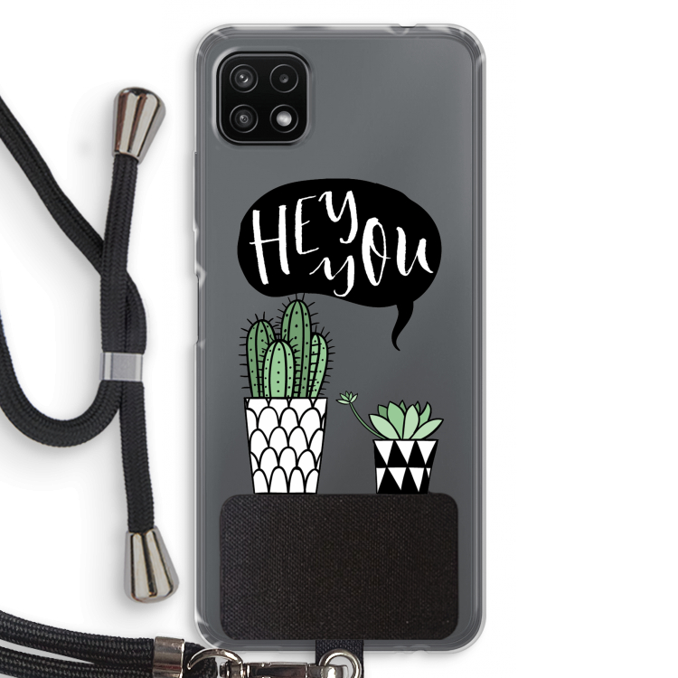 Hey you cactus: Samsung Galaxy A22 5G Transparant Hoesje met koord