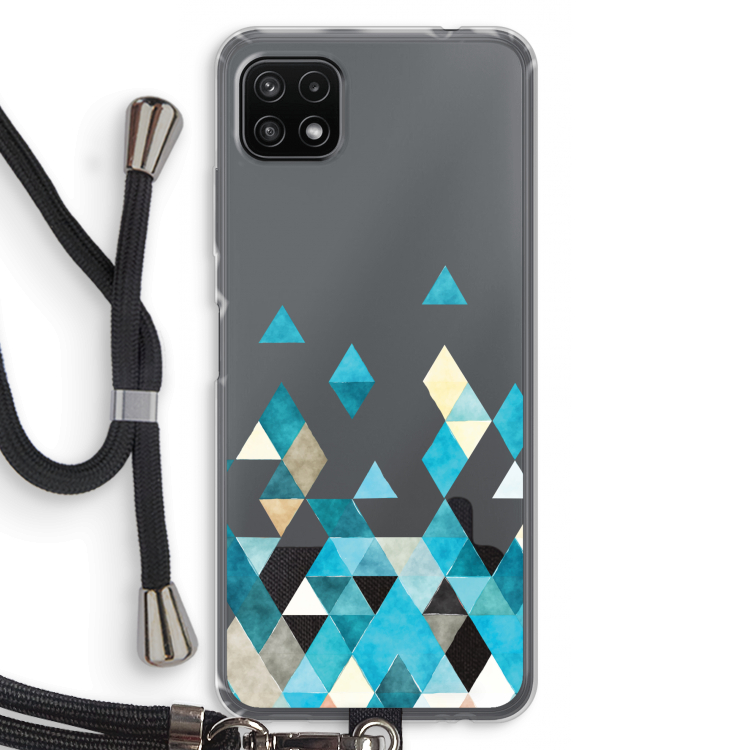 Gekleurde driehoekjes blauw: Samsung Galaxy A22 5G Transparant Hoesje met koord