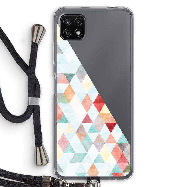 Gekleurde driehoekjes pastel: Samsung Galaxy A22 5G Transparant Hoesje met koord