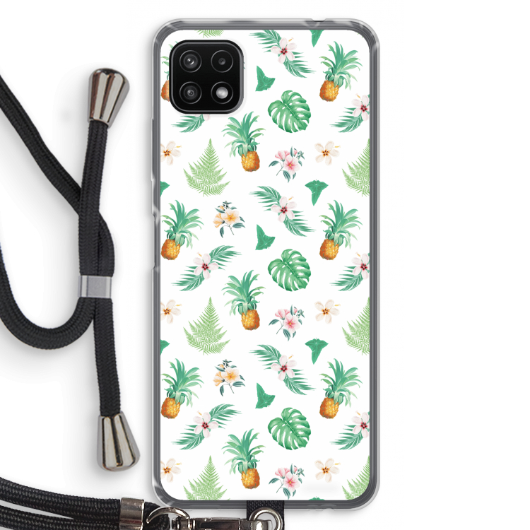 Ananas bladeren: Samsung Galaxy A22 5G Transparant Hoesje met koord