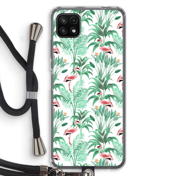 Flamingo bladeren: Samsung Galaxy A22 5G Transparant Hoesje met koord