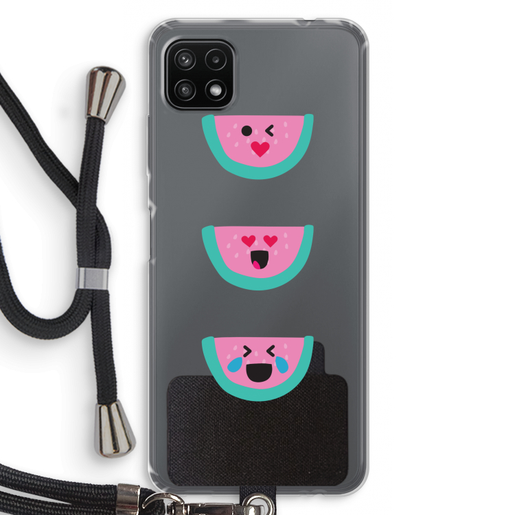 Smiley watermeloen: Samsung Galaxy A22 5G Transparant Hoesje met koord