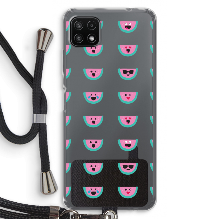 Smiley watermeloenprint: Samsung Galaxy A22 5G Transparant Hoesje met koord