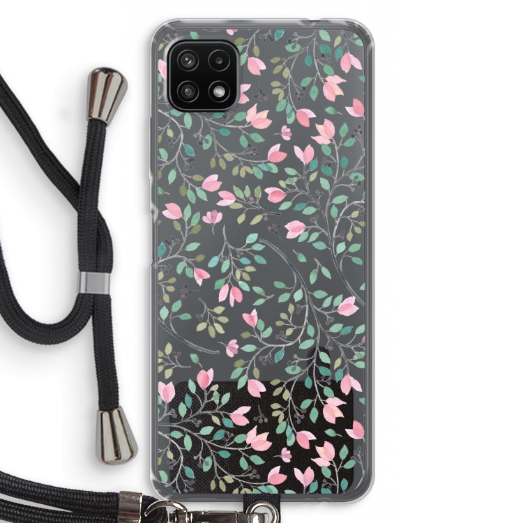 Sierlijke bloemen: Samsung Galaxy A22 5G Transparant Hoesje met koord