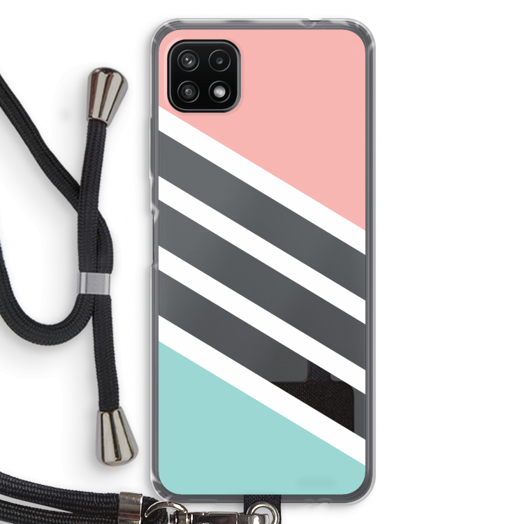 Strepen pastel: Samsung Galaxy A22 5G Transparant Hoesje met koord