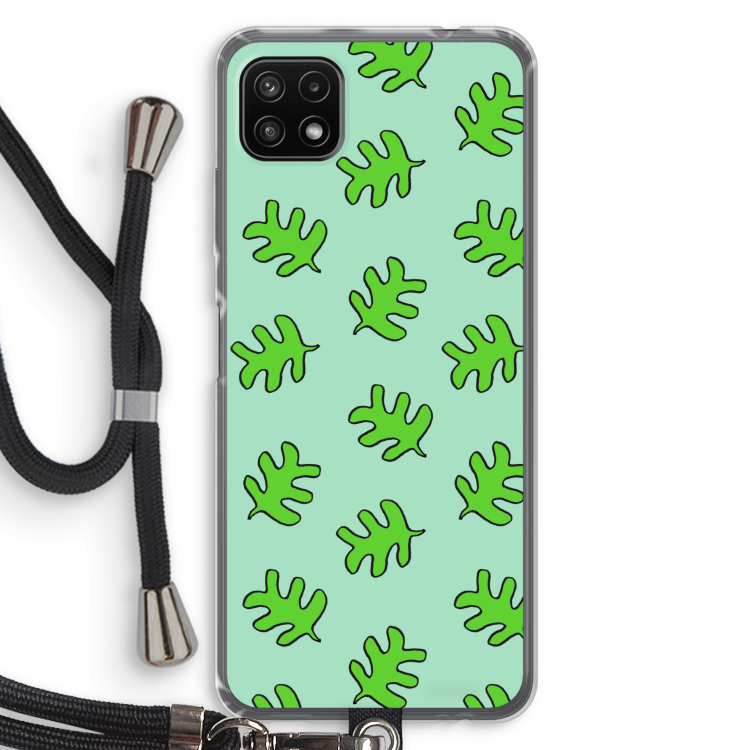 Groene blaadjes: Samsung Galaxy A22 5G Transparant Hoesje met koord