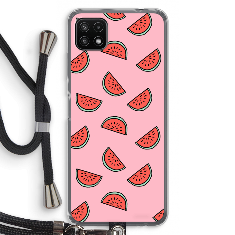 Watermeloen: Samsung Galaxy A22 5G Transparant Hoesje met koord