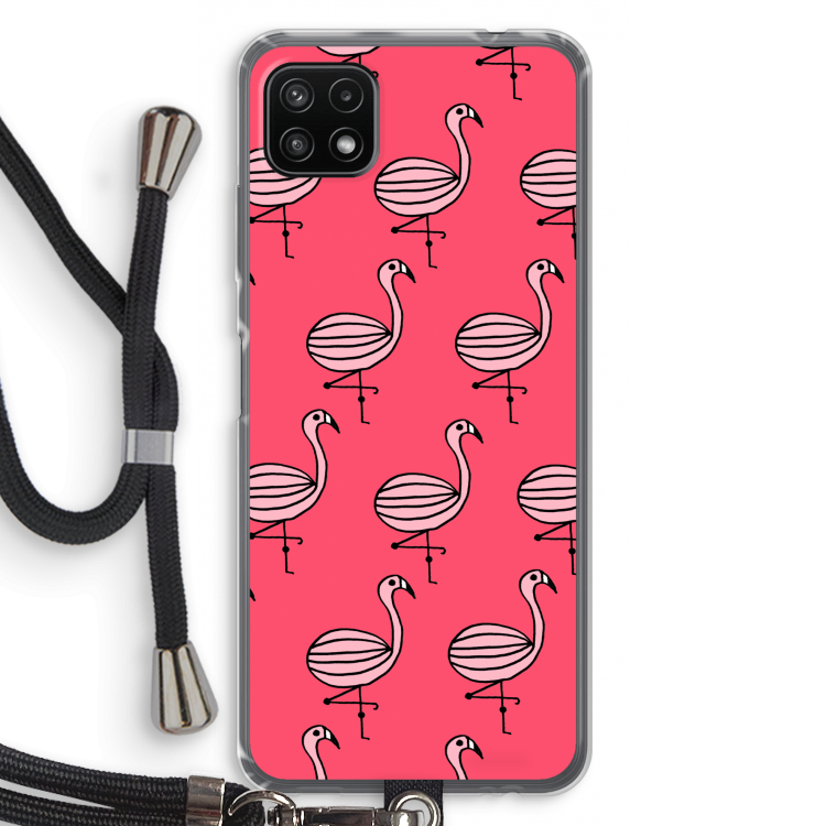 Flamingo: Samsung Galaxy A22 5G Transparant Hoesje met koord