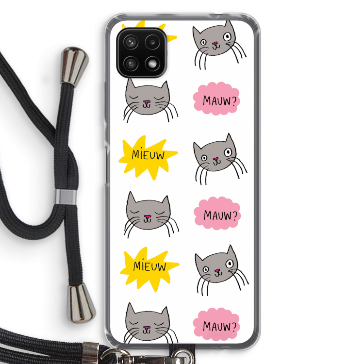 Meow: Samsung Galaxy A22 5G Transparant Hoesje met koord