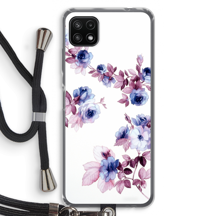 Waterverf bloemen: Samsung Galaxy A22 5G Transparant Hoesje met koord