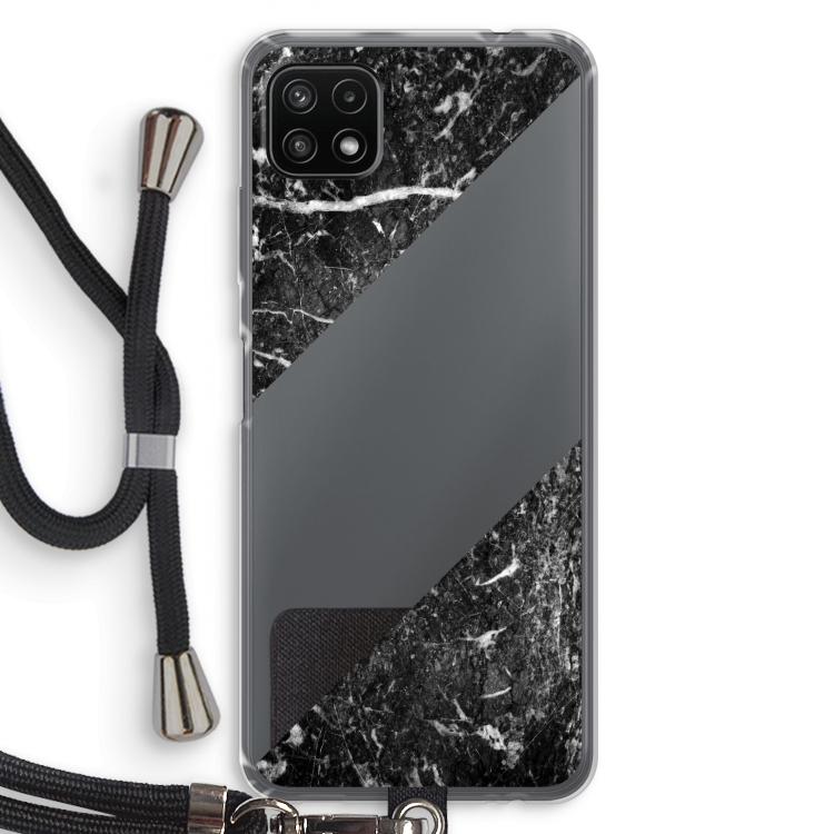 Zwart marmer: Samsung Galaxy A22 5G Transparant Hoesje met koord