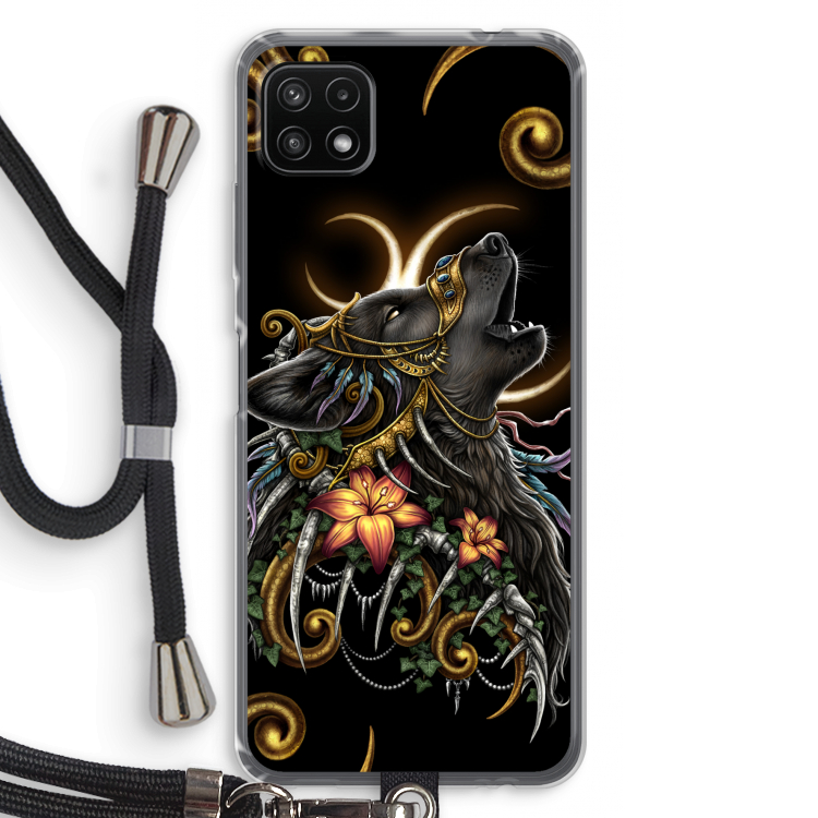 Huilende Wolf: Samsung Galaxy A22 5G Transparant Hoesje met koord