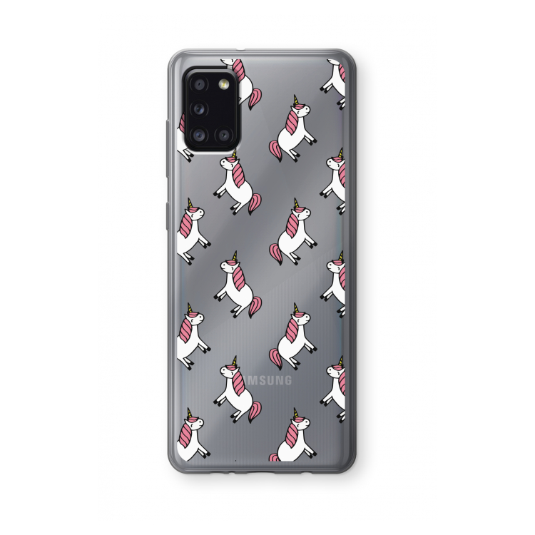 Eenhoorns overal: Samsung Galaxy A31 Transparant Hoesje