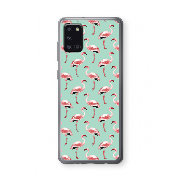 Flamingoprint groen: Samsung Galaxy A31 Transparant Hoesje