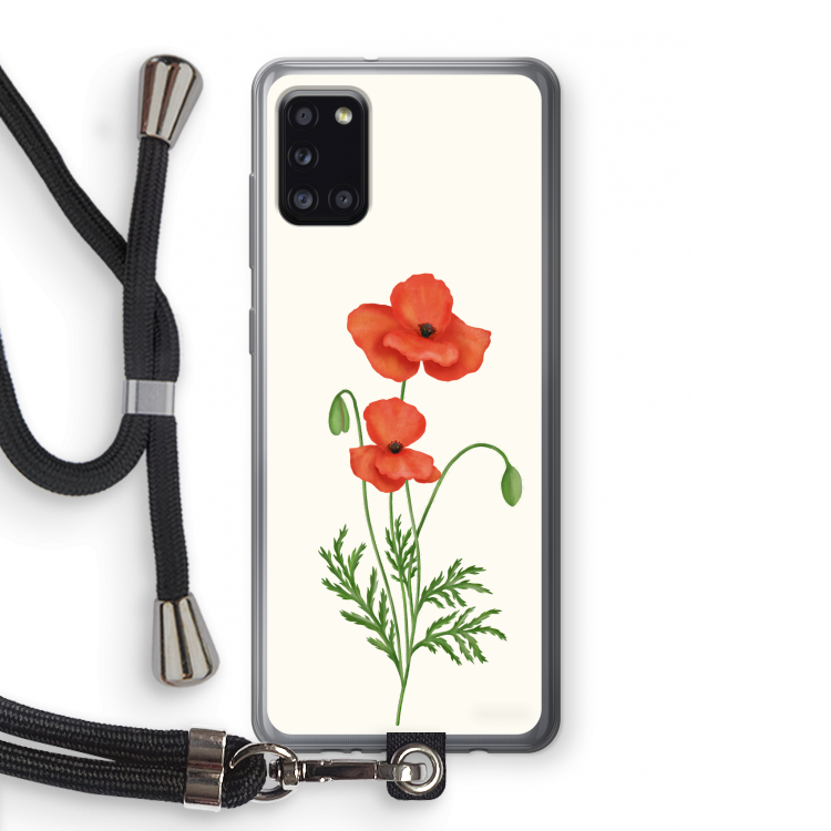 Red poppy: Samsung Galaxy A31 Transparant Hoesje met koord