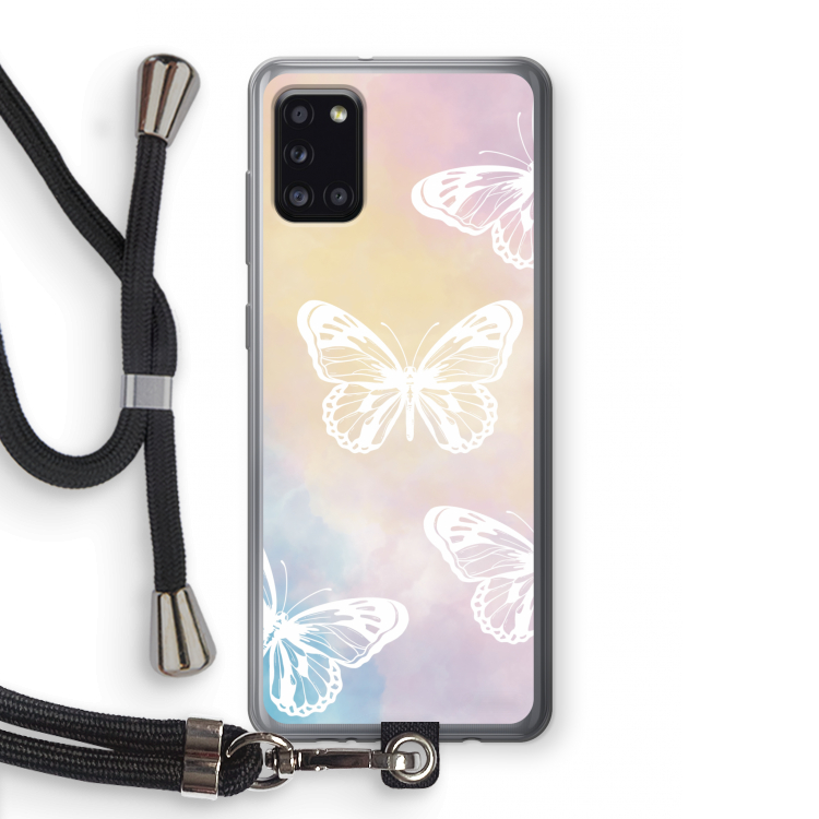 White butterfly: Samsung Galaxy A31 Transparant Hoesje met koord