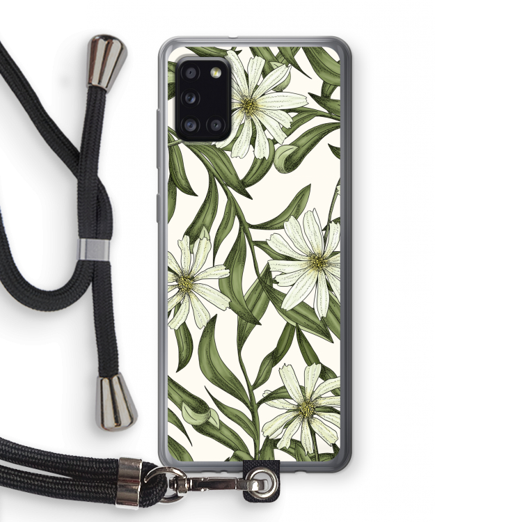 Wit bloemenpatroon: Samsung Galaxy A31 Transparant Hoesje met koord