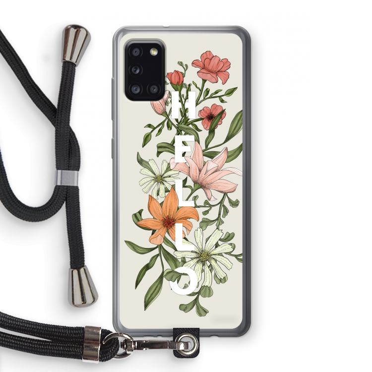 Hello bloemen: Samsung Galaxy A31 Transparant Hoesje met koord