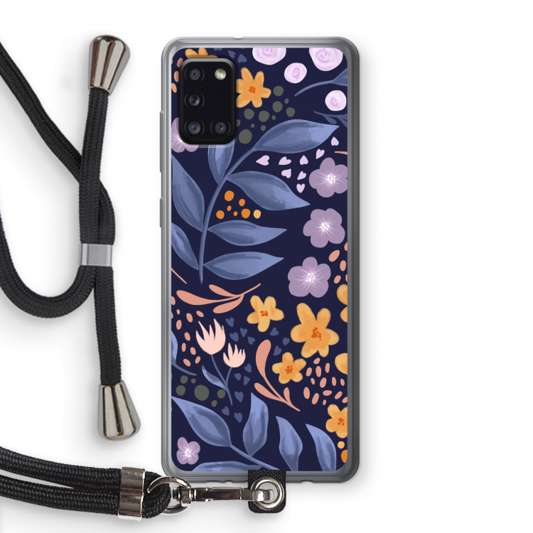 Flowers with blue leaves: Samsung Galaxy A31 Transparant Hoesje met koord