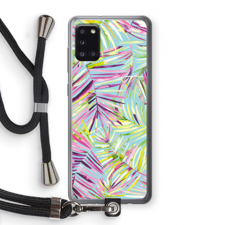 Tropical Palms Blue: Samsung Galaxy A31 Transparant Hoesje met koord