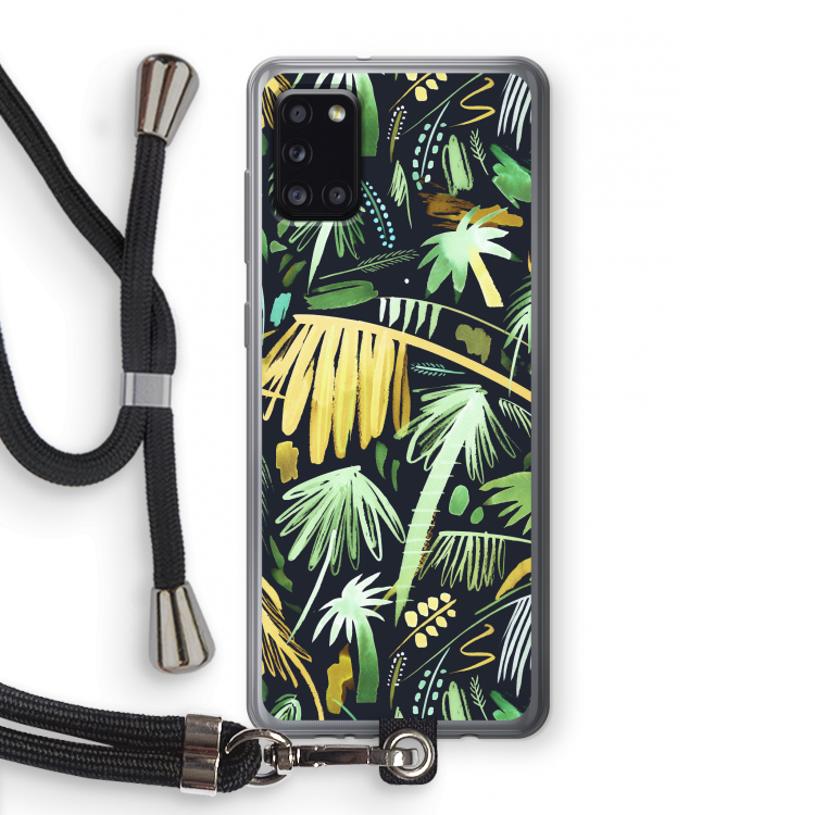 Tropical Palms Dark: Samsung Galaxy A31 Transparant Hoesje met koord