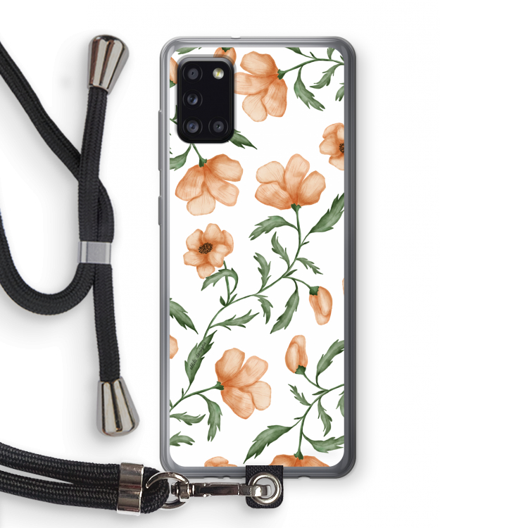 Peachy flowers: Samsung Galaxy A31 Transparant Hoesje met koord