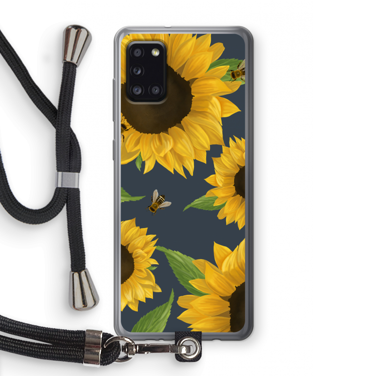 Sunflower and bees: Samsung Galaxy A31 Transparant Hoesje met koord