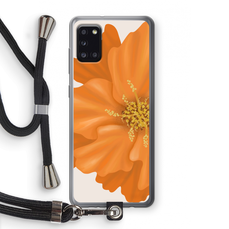 Orange Ellila flower: Samsung Galaxy A31 Transparant Hoesje met koord