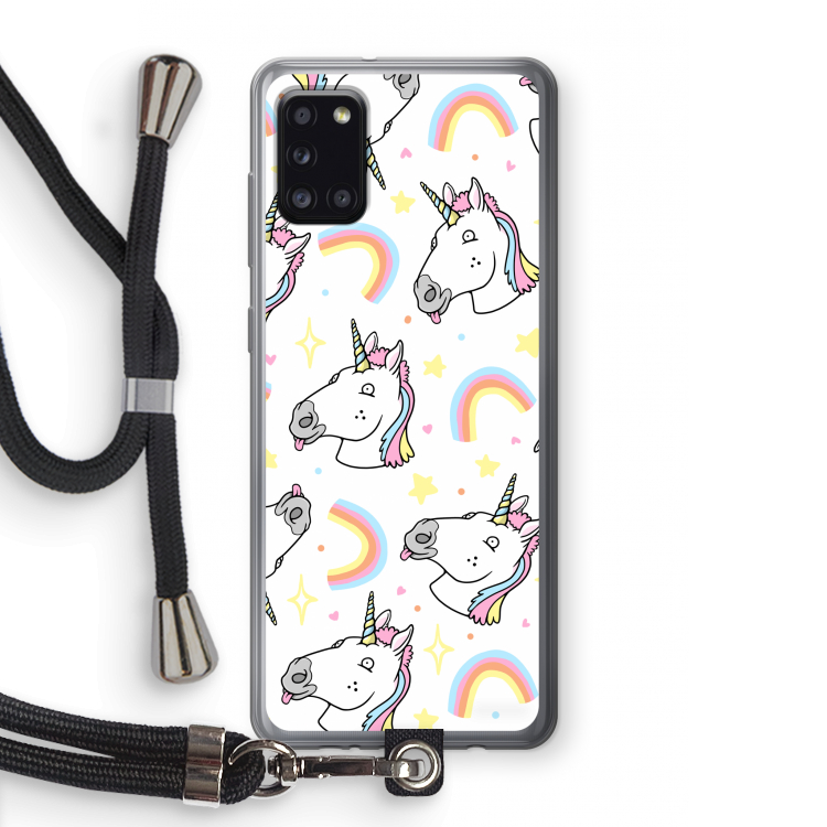 Rainbow Unicorn: Samsung Galaxy A31 Transparant Hoesje met koord