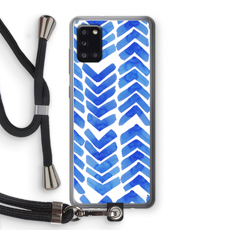 Blauwe pijlen: Samsung Galaxy A31 Transparant Hoesje met koord