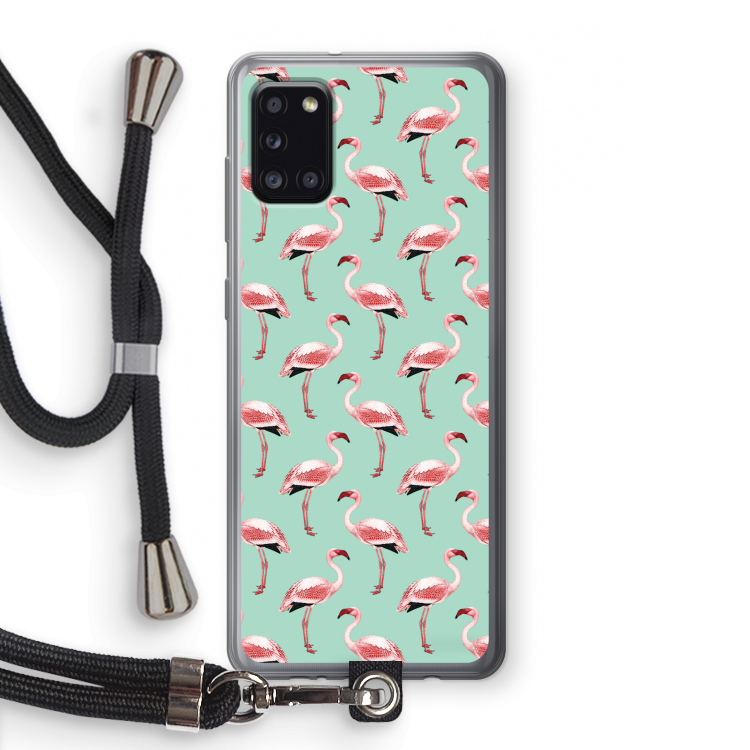 Flamingoprint groen: Samsung Galaxy A31 Transparant Hoesje met koord