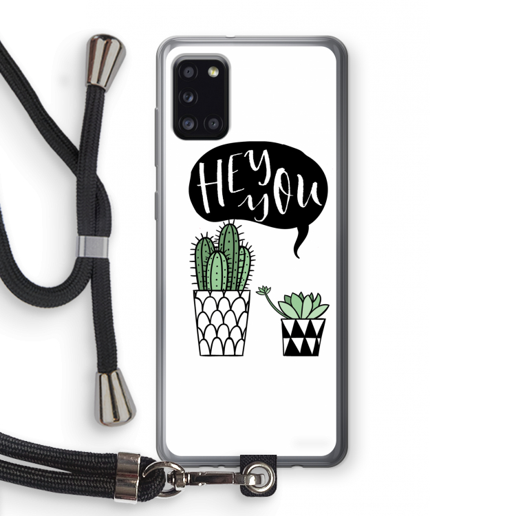 Hey you cactus: Samsung Galaxy A31 Transparant Hoesje met koord