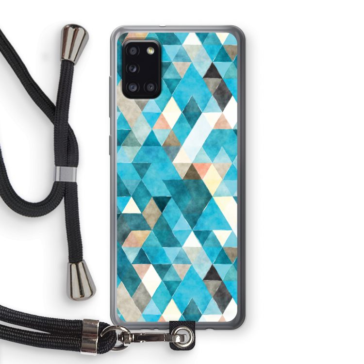Gekleurde driehoekjes blauw: Samsung Galaxy A31 Transparant Hoesje met koord