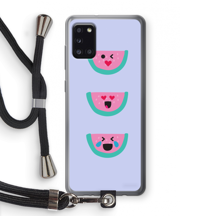 Smiley watermeloen: Samsung Galaxy A31 Transparant Hoesje met koord
