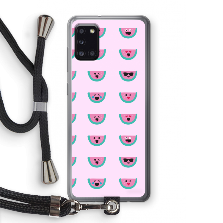 Smiley watermeloenprint: Samsung Galaxy A31 Transparant Hoesje met koord