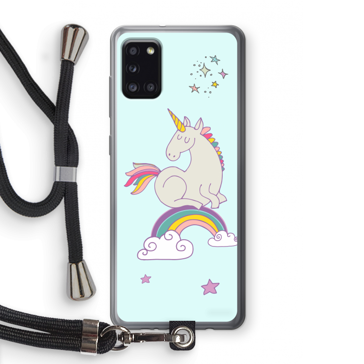 Regenboog eenhoorn: Samsung Galaxy A31 Transparant Hoesje met koord