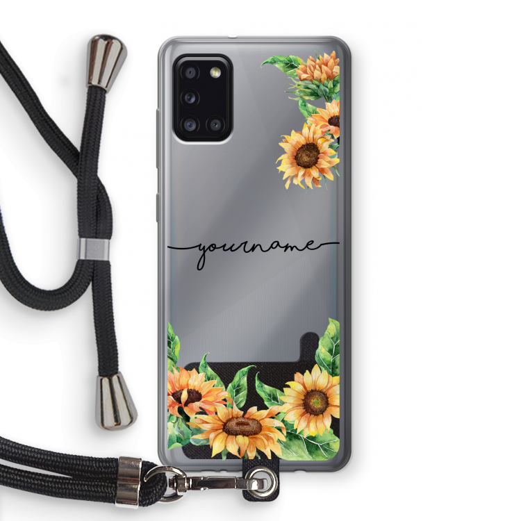 Zonnebloemen: Samsung Galaxy A31 Transparant Hoesje met koord