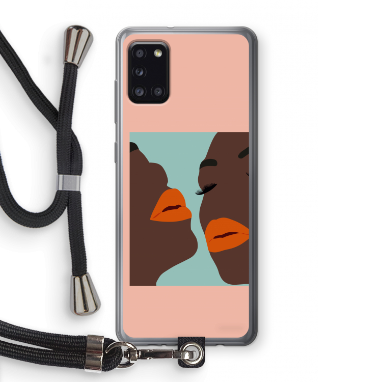 Orange lips: Samsung Galaxy A31 Transparant Hoesje met koord