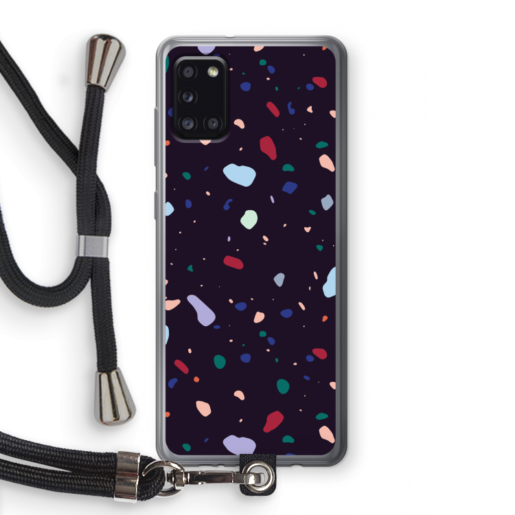 Dark Rounded Terrazzo: Samsung Galaxy A31 Transparant Hoesje met koord