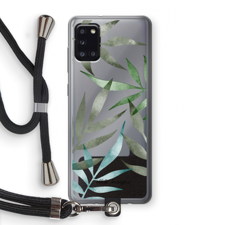 Tropical watercolor leaves: Samsung Galaxy A31 Transparant Hoesje met koord